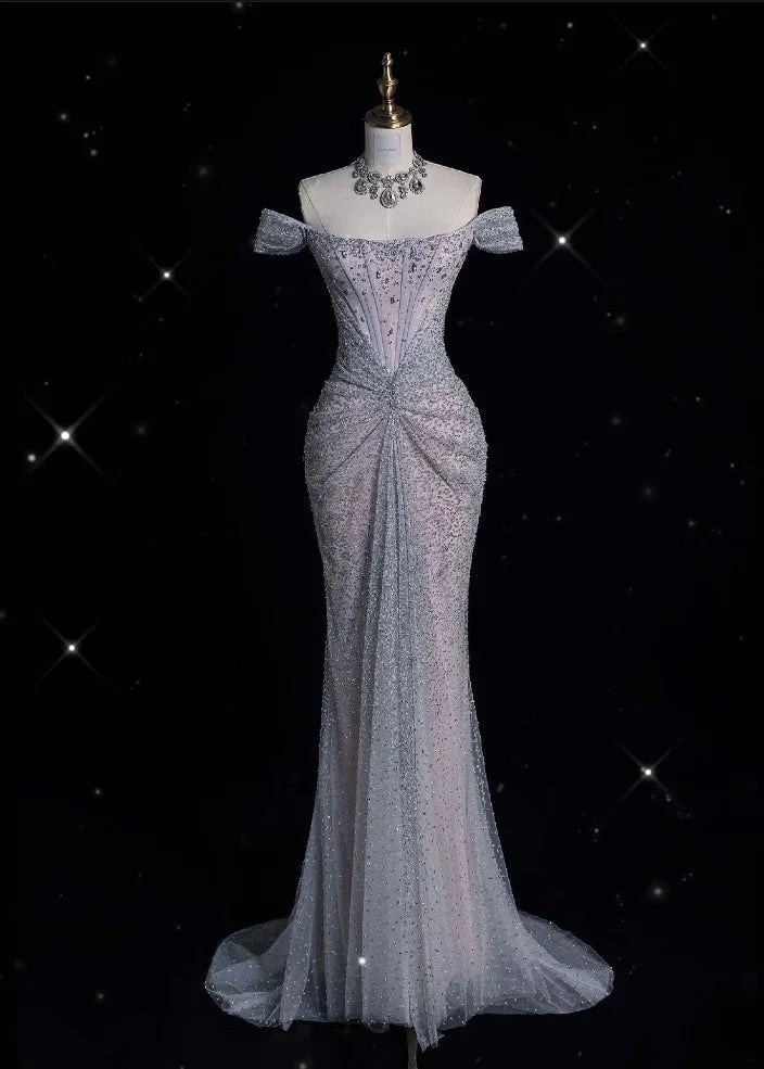 Mermaid Gowne??? Off The Shoulder Tulle Sequins Long Formal Prom Dresses For Formal Events &Quinceanera Main image