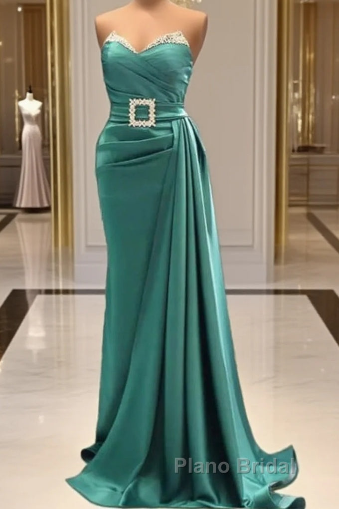 Mermaid Green Beaded Strapless Satin Dresses Main image