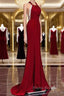 Mermaid Halter Burgundy Long Formal Prom Dresses