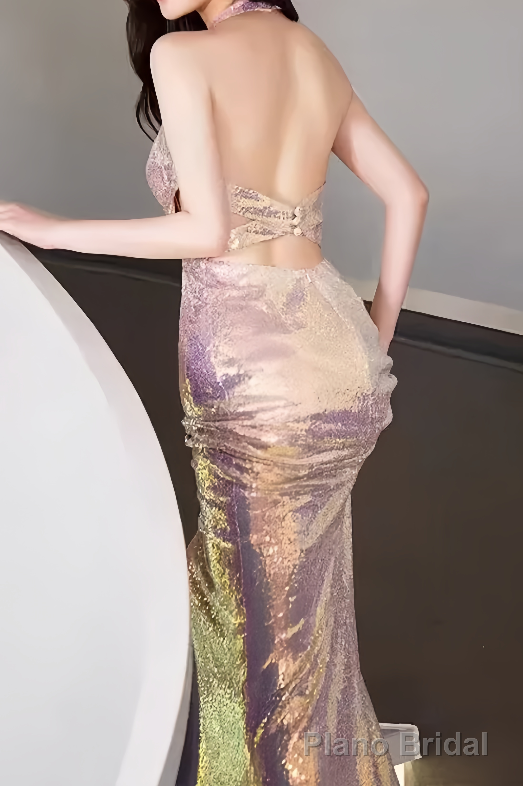 Mermaid Halter Sequin Backless Prom Dresses Evening Dress