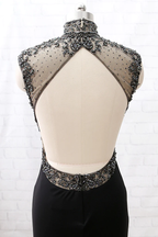 Mermaid High Neck Beaded Jersey Black Formal Evening Formal Prom Gown With Slit