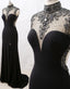 Mermaid High Neck Beaded Jersey Black Formal Evening Formal Prom Gown With Slit