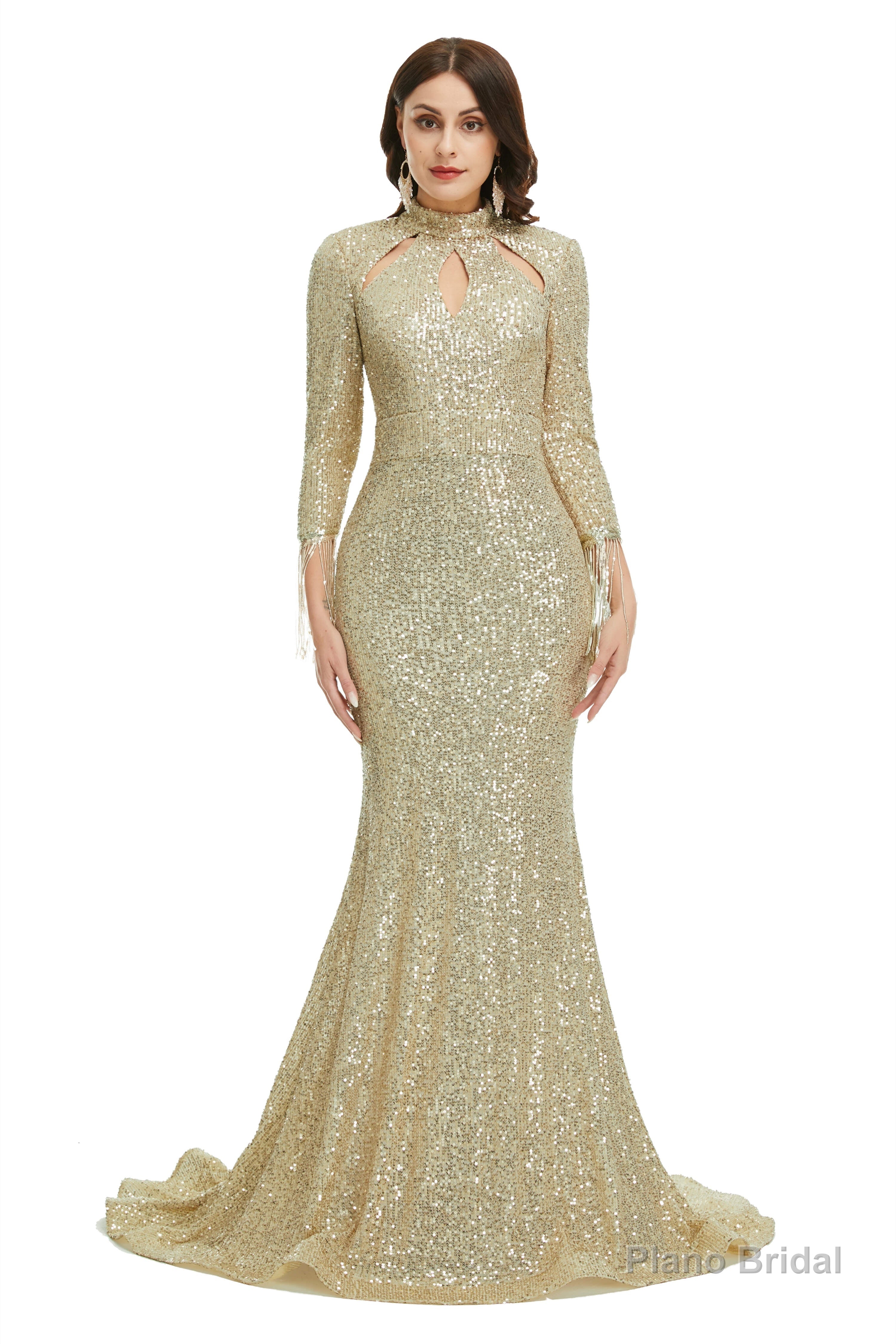 Mermaid High Neck Long Sleeve Prom Dresses Secondary image