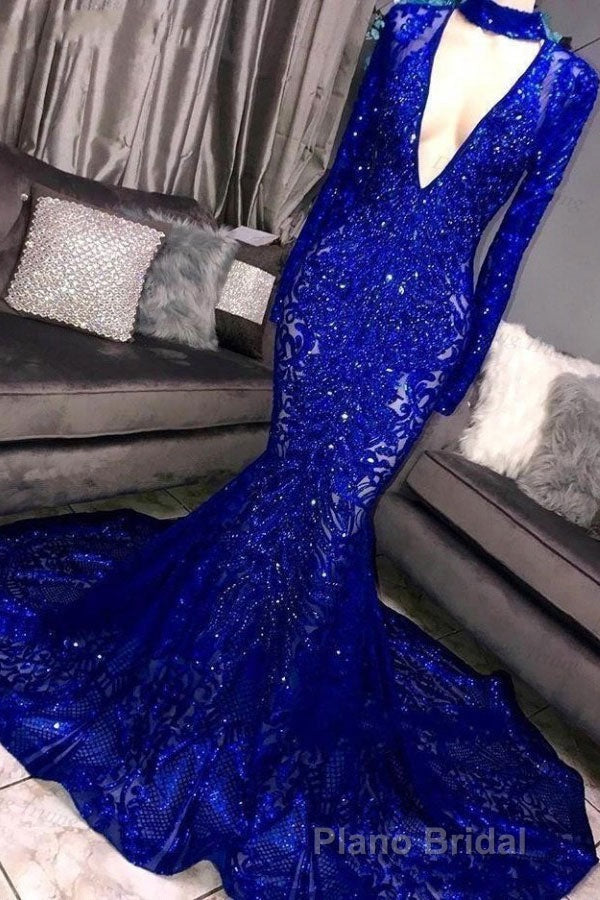 Mermaid High Neck Long Sleeves Formal Prom Dresses Secondary image