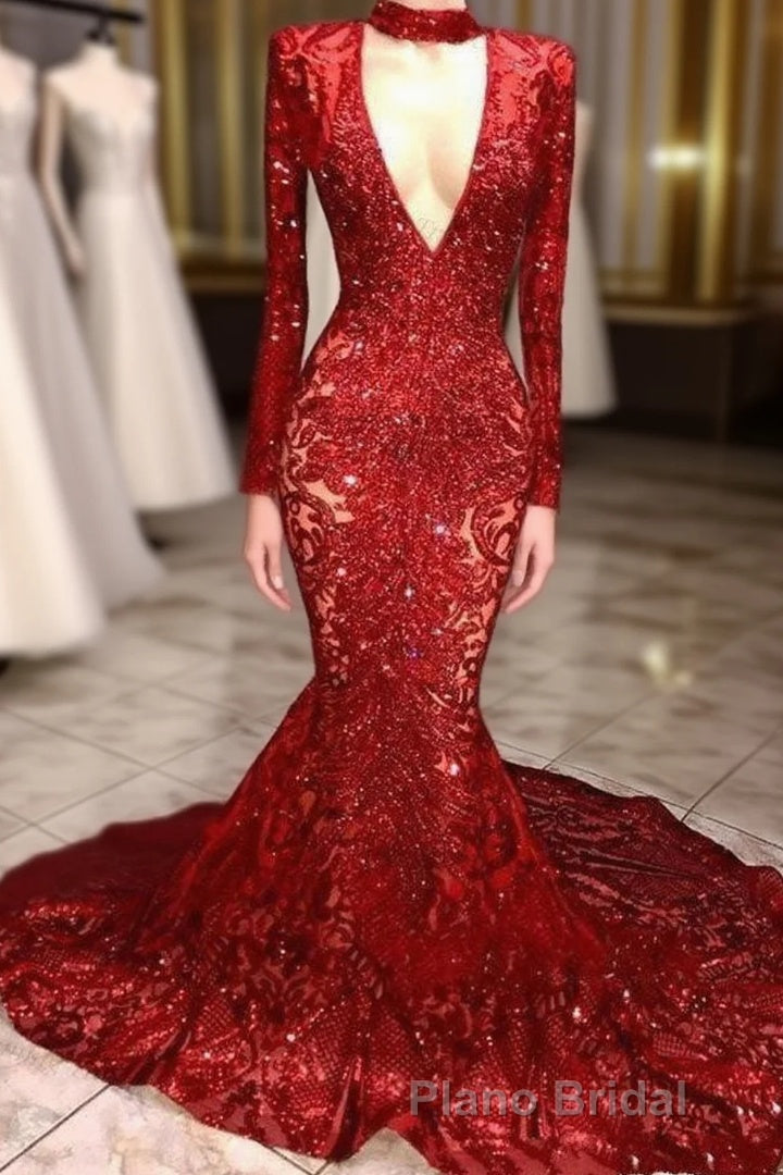 Mermaid High Neck Long Sleeves Formal Prom Dresses Main image