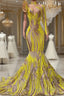 Mermaid High Neck One Shoulder Sequined Floor-length Long Sleeve Lace Formal Prom Dress