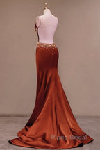 Mermaid High Slit Spaghetti Strap Satin Dresses