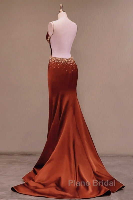 Mermaid High Slit Spaghetti Strap Satin Dresses