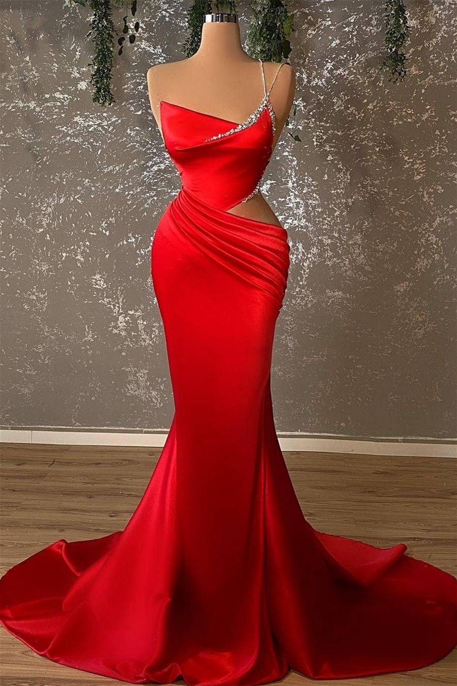 Mermaid High Split Asymmetrical Spaghetti strap Floor-length Prom Dress