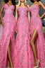 Mermaid Hot Pink Lace Long Formal Prom Dress, Long Hot Pink Formal Graduation Evening Dress