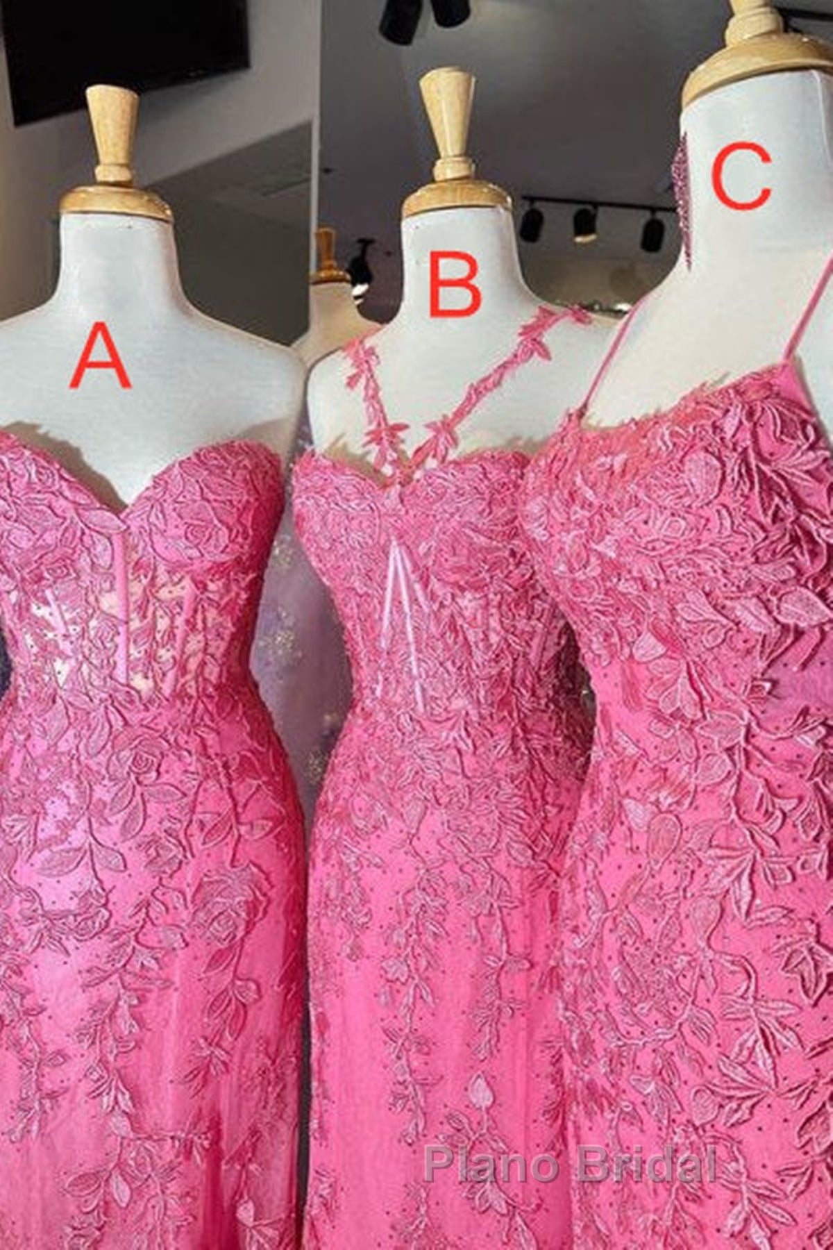 Mermaid Hot Pink Lace Long Formal Prom Dress, Long Hot Pink Formal Graduation Evening Dress Secondary image