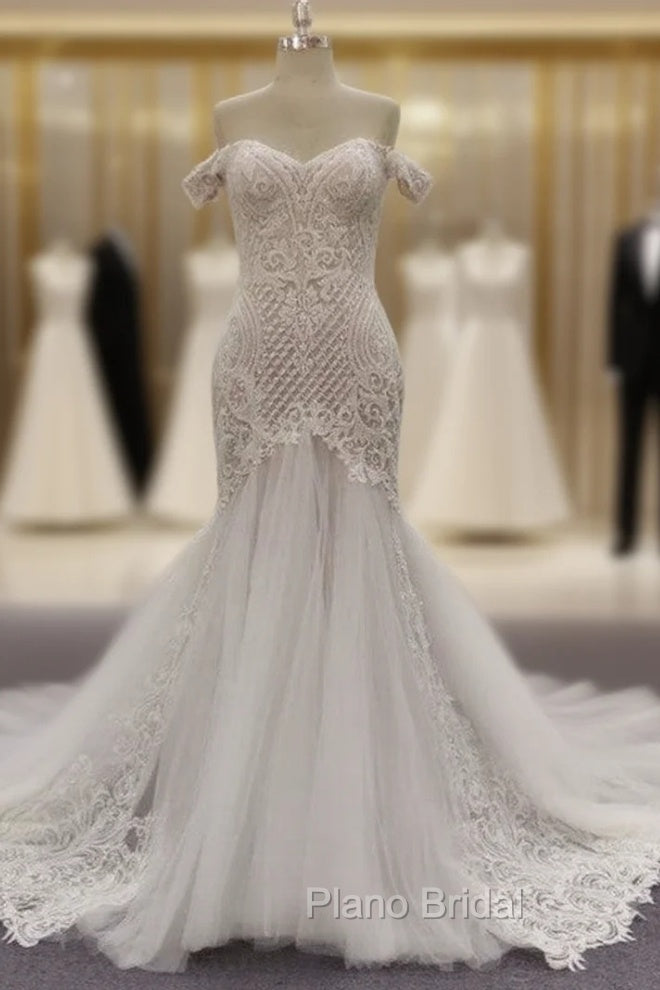 Mermaid Ivory Lace Embroidery Tulle Wedding Dresses Main image