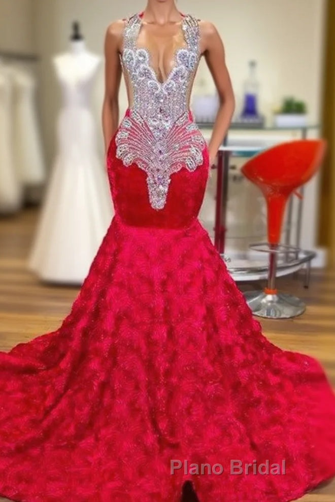 Mermaid Jewel Lace Sequined Applique Sleeveless Floor-length Formal Prom Dress Main image