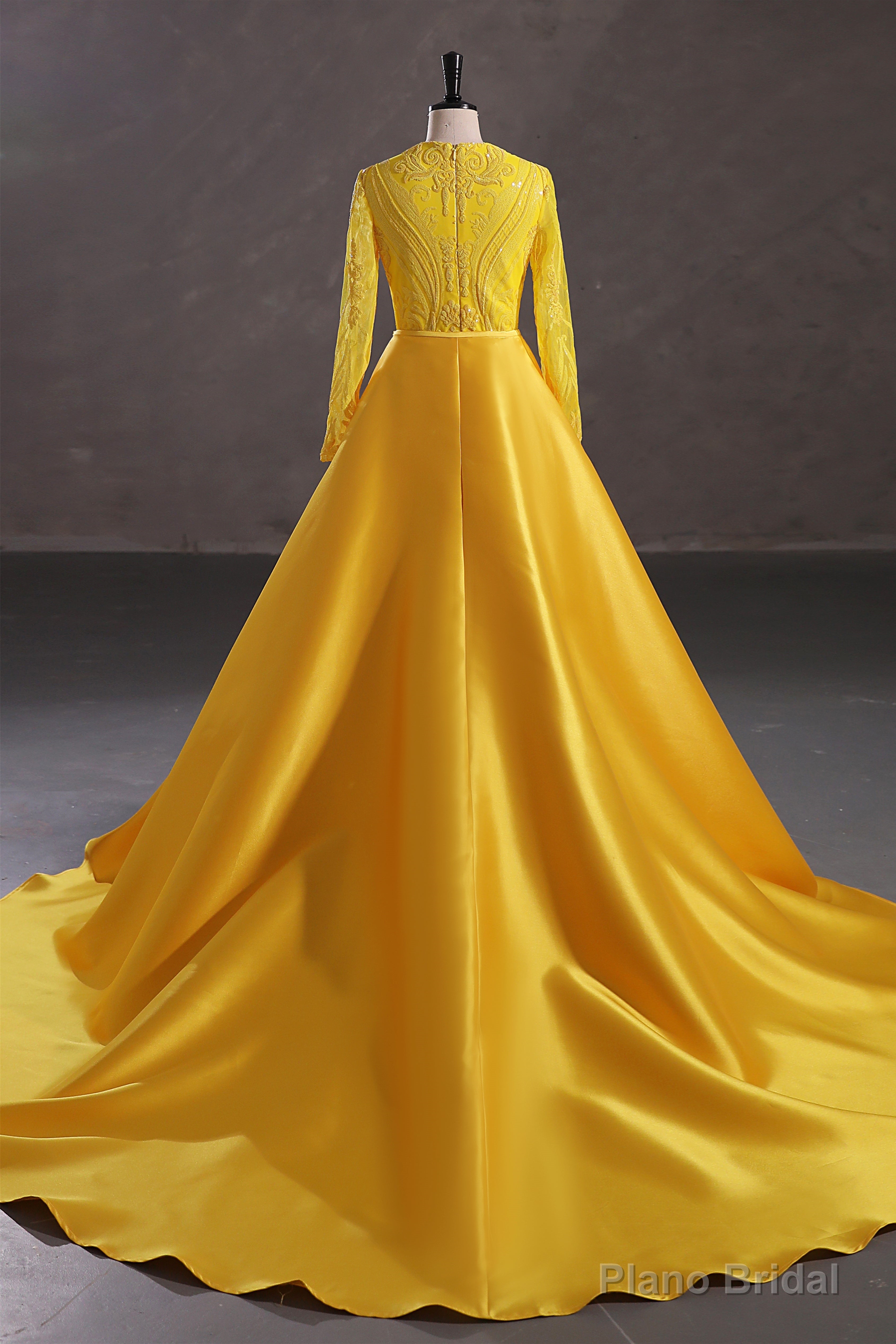 Mermaid Jewel Lace Sequined Floor-length Long Sleeve Detachable Train Elegant Prom Dress Secondary image