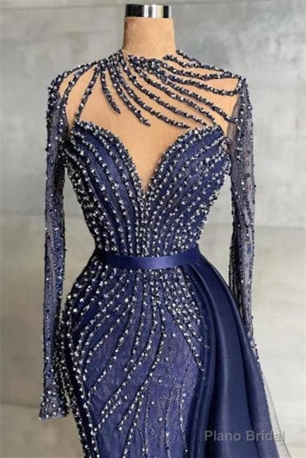 Mermaid Jewel With Side Train Floor-length Long Sleeve Beading Sequined Lace With Side Train Prom Dress Main image