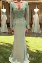 Mermaid Lace Sleeve V Neck Dresses