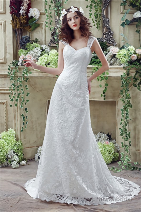 Mermaid Lace Sleeveless V-Neck Chapel Train Wedding Gowns