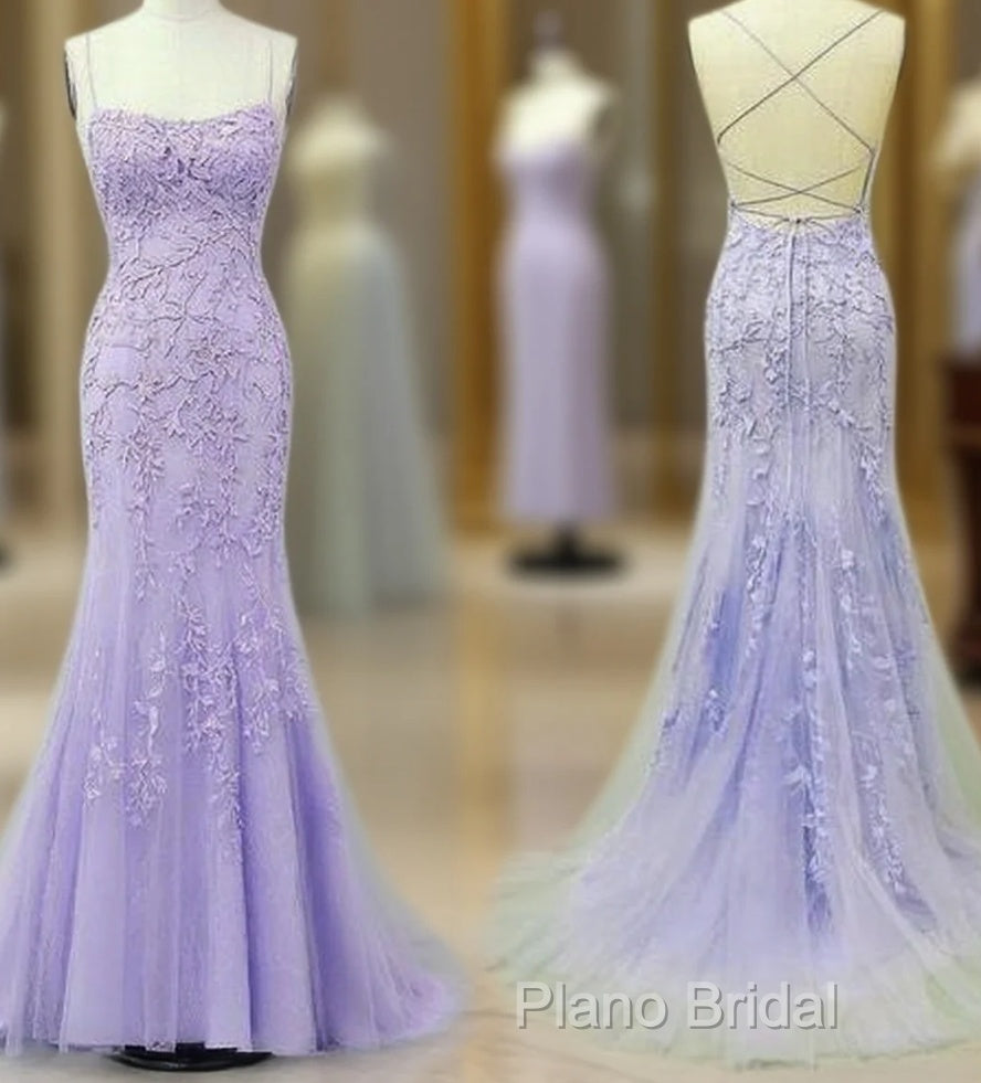 Mermaid Lavender Long Formal Prom Dresses With Lace Up Back Main image