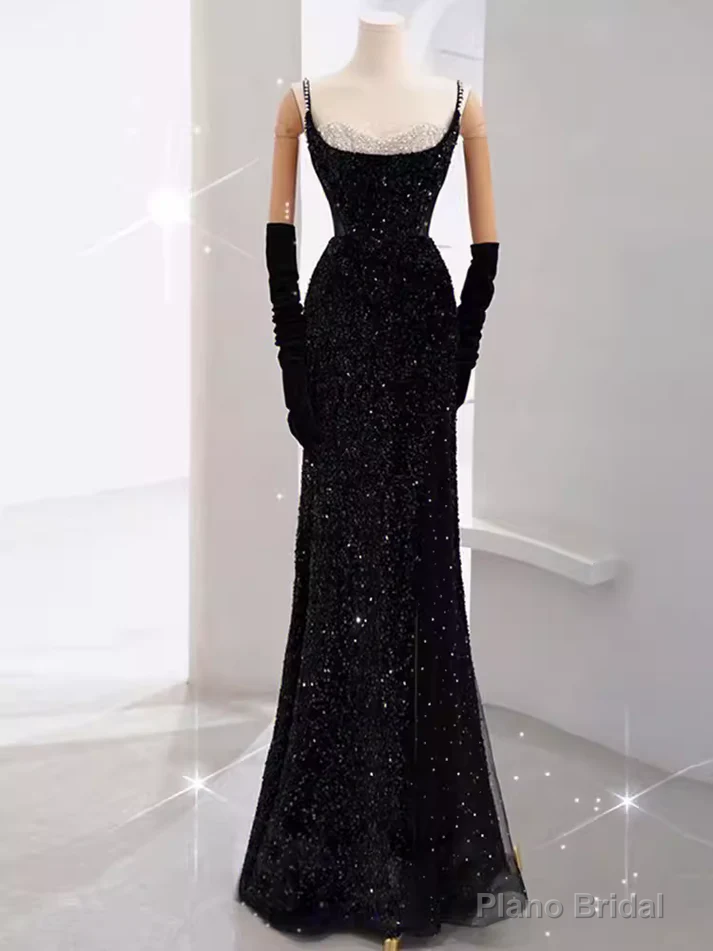 Mermaid Long Prom Dress New Arrival Sexy Black Slit Evening Dress Secondary image