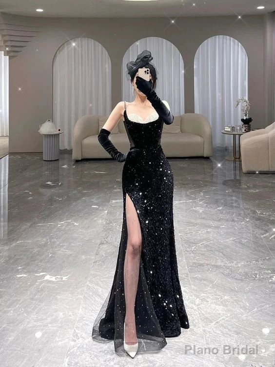 Mermaid Long Prom Dress New Arrival Sexy Black Slit Evening Dress Main image