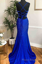 Mermaid Long Red Formal Prom Dresses with Rhinestones,Royal Blue Bodycon Dresses