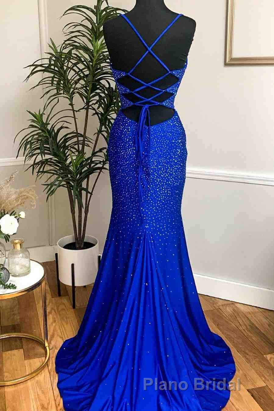 Mermaid Long Red Formal Prom Dresses with Rhinestones,Royal Blue Bodycon Dresses