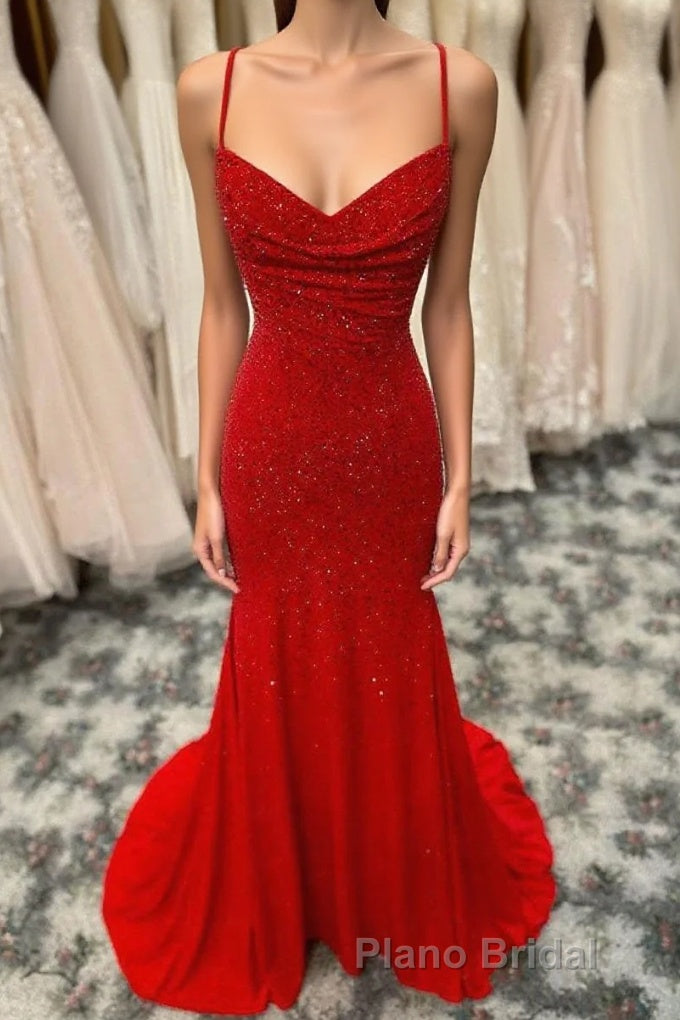 Mermaid Long Red Formal Prom Dresses with Rhinestones,Royal Blue Bodycon Dresses Main image