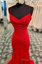 Mermaid Long Red Formal Prom Dresses with Rhinestones,Royal Blue Bodycon Dresses
