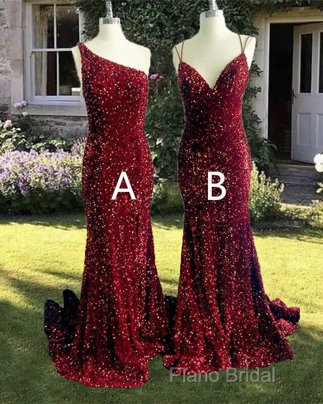 Mermaid Maroon Sequin Formal Dresses Secondary image
