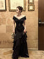 Mermaid Off Shoulder Floor Length Satin Black Formal Prom Dresses
