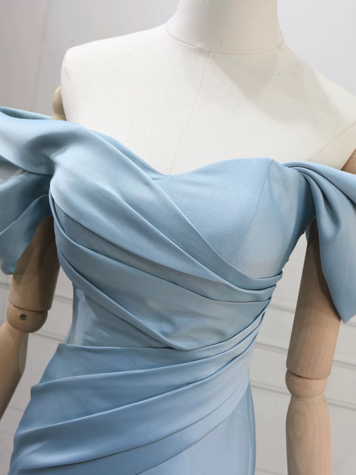 Mermaid Off Shoulder Satin Blue Long Formal Prom Dresses, Blue Long Prom Dresses Secondary image