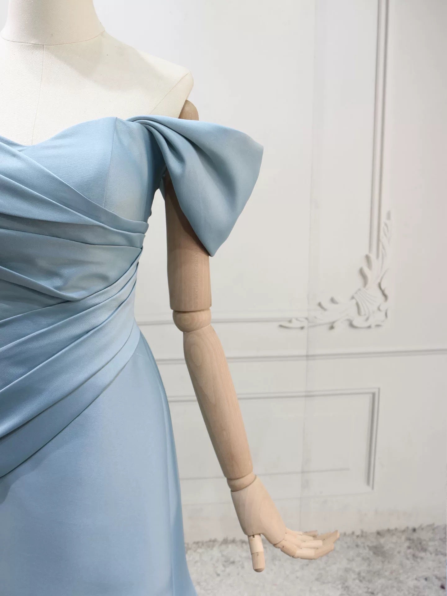 Mermaid Off Shoulder Satin Blue Long Formal Prom Dresses, Blue Long Prom Dresses