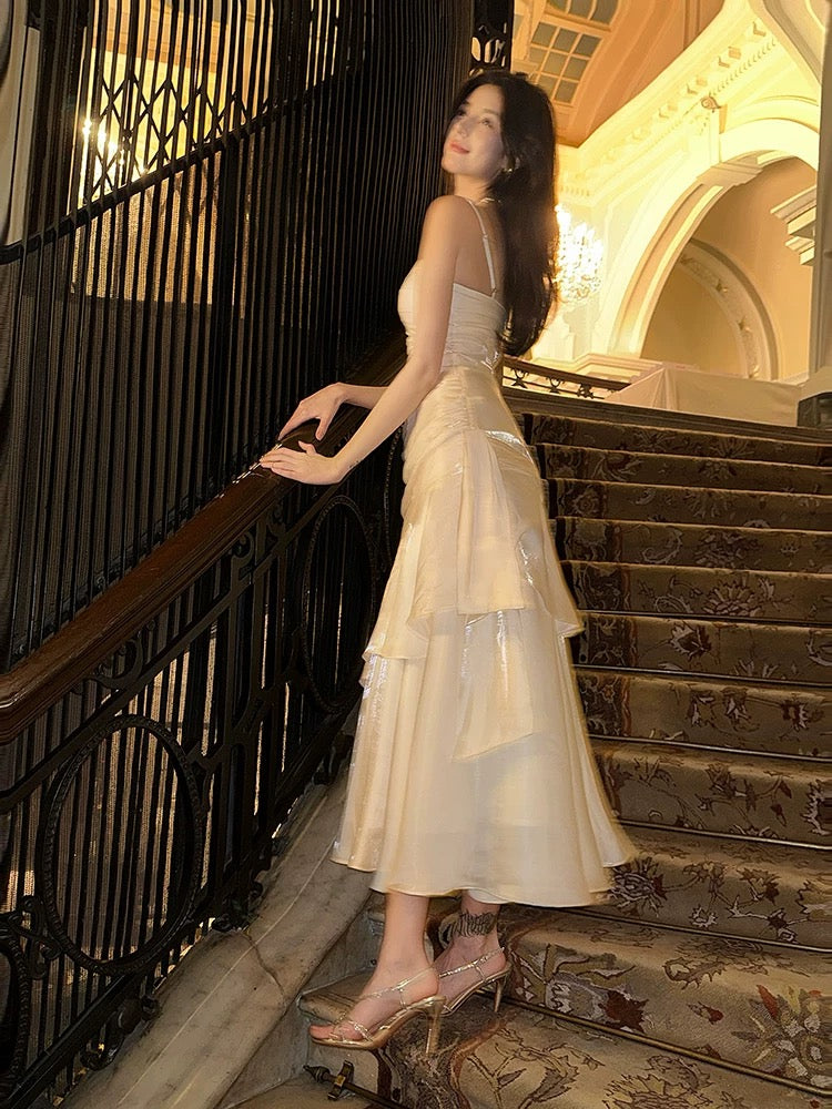 Mermaid Off Shoulder Tea Length Satin White Prom Dresses