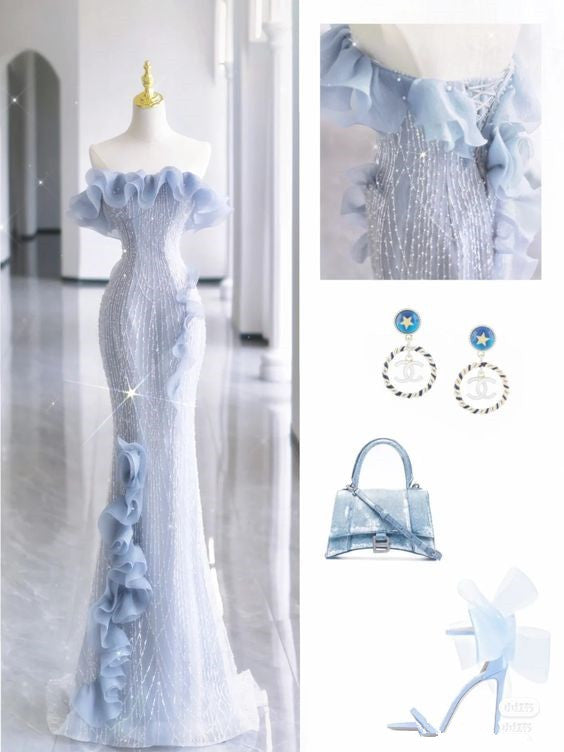 Mermaid Strapless Blue Sequin Prom Dresses Evening Dress Secondary image