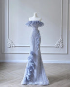 Mermaid Strapless Blue Sequin Prom Dresses Evening Dress