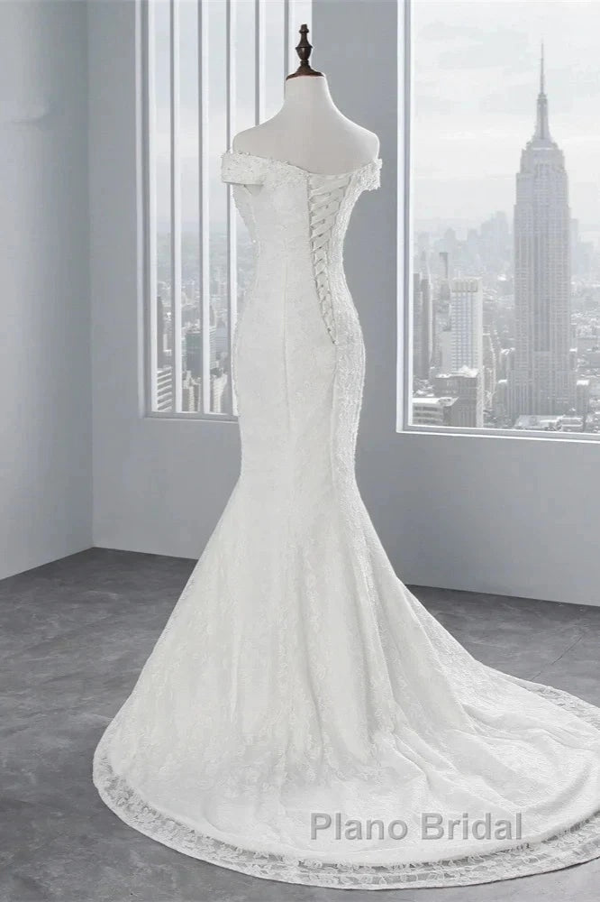 Mermaid Off-The-Shoulder Bride Gown Long Wedding Gown With Lace