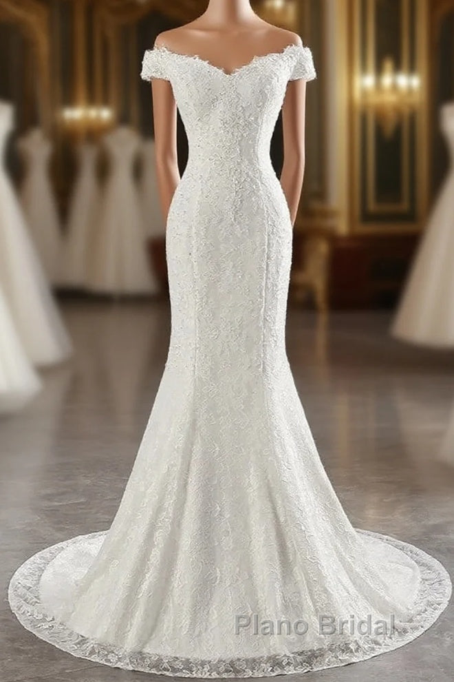 Mermaid Off-The-Shoulder Bride Gown Long Wedding Gown With Lace