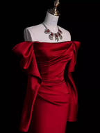 Mermaid Off The Shoulder Burgundy Long Satin Formal Prom Dresses