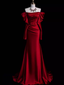 Mermaid Off The Shoulder Burgundy Long Satin Formal Prom Dresses