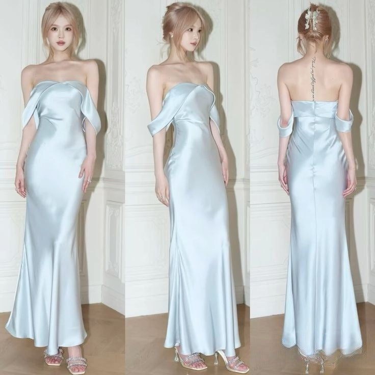 Mermaid Off The Shoulder Floor-Length Sleeveless Light Sky Blue Formal Prom Dresses
