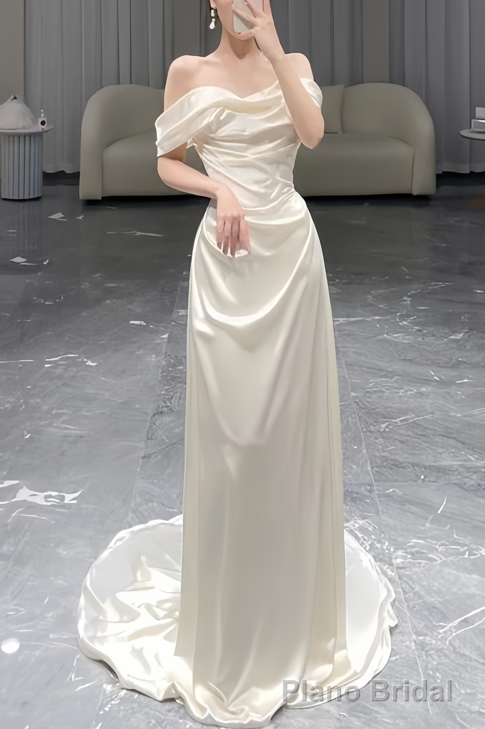 Mermaid Off The Shoulder Satin Elegant Long Wedding Dress Main image