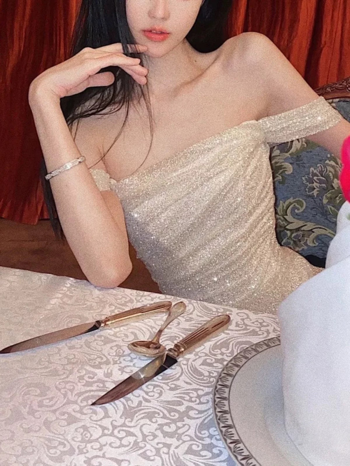 Mermaid Off The Shoulder Sequin Floor Length Formal Prom Dresses With Slit 21St Birthday Outfit