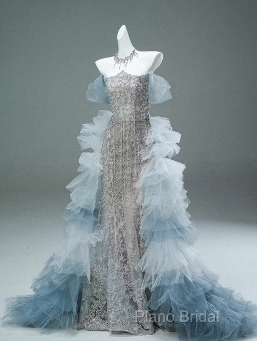 Mermaid Off-The-Shoulder Tulle Sequin Long Ball Gown, Elegant Rhinestone Formal Gown Secondary image