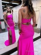Mermaid One Shoulder Beaded Jersey Prom Dress with Slit