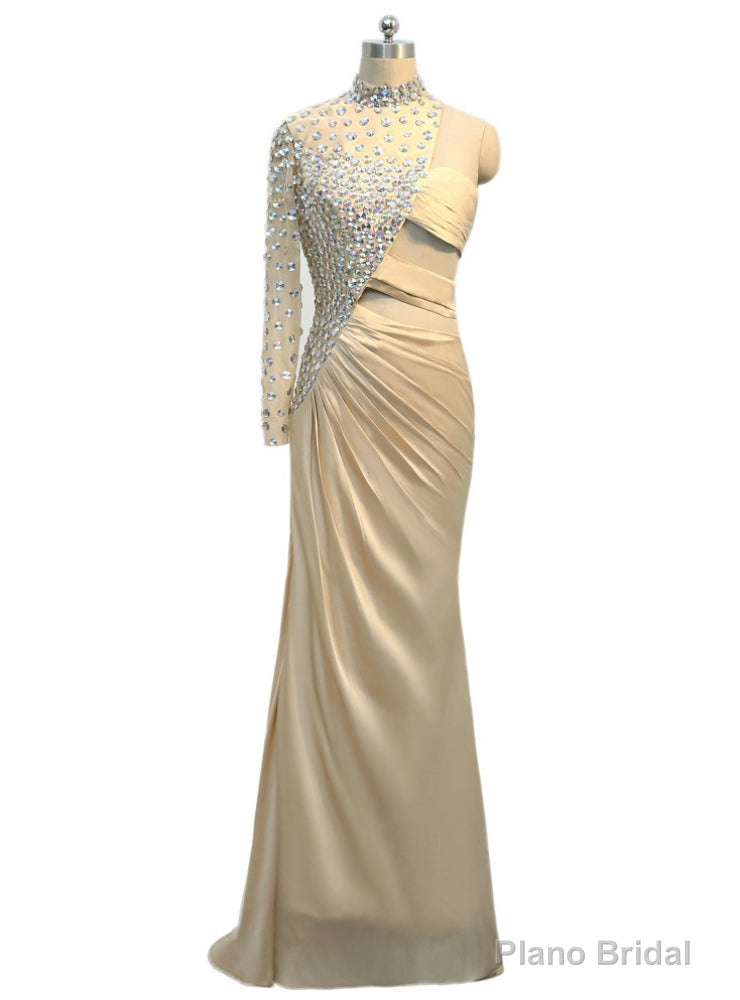 Mermaid One-shoulder Chiffon Crystals Open Back Long Evening Dresses Main image