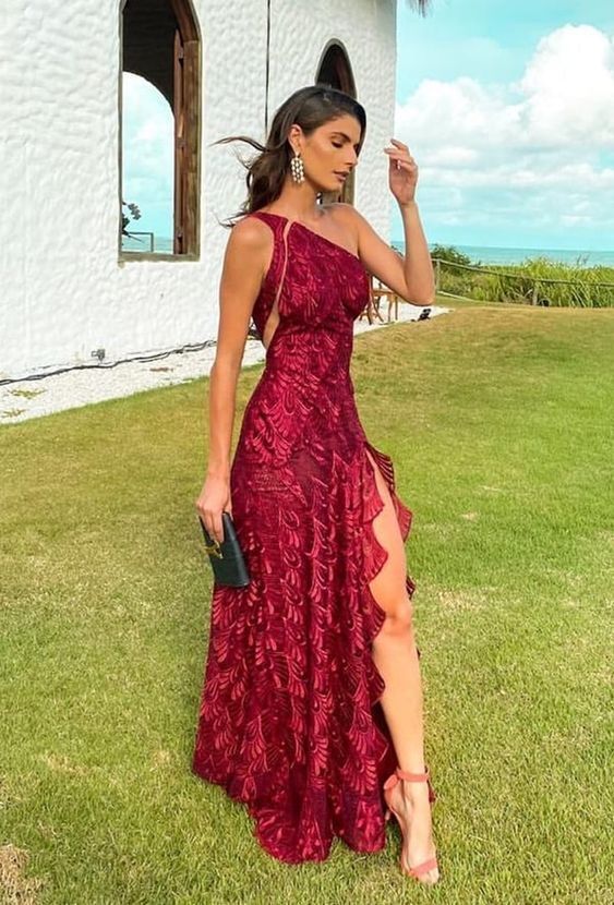 Mermaid One Shoulder Long Formal Prom Dresses