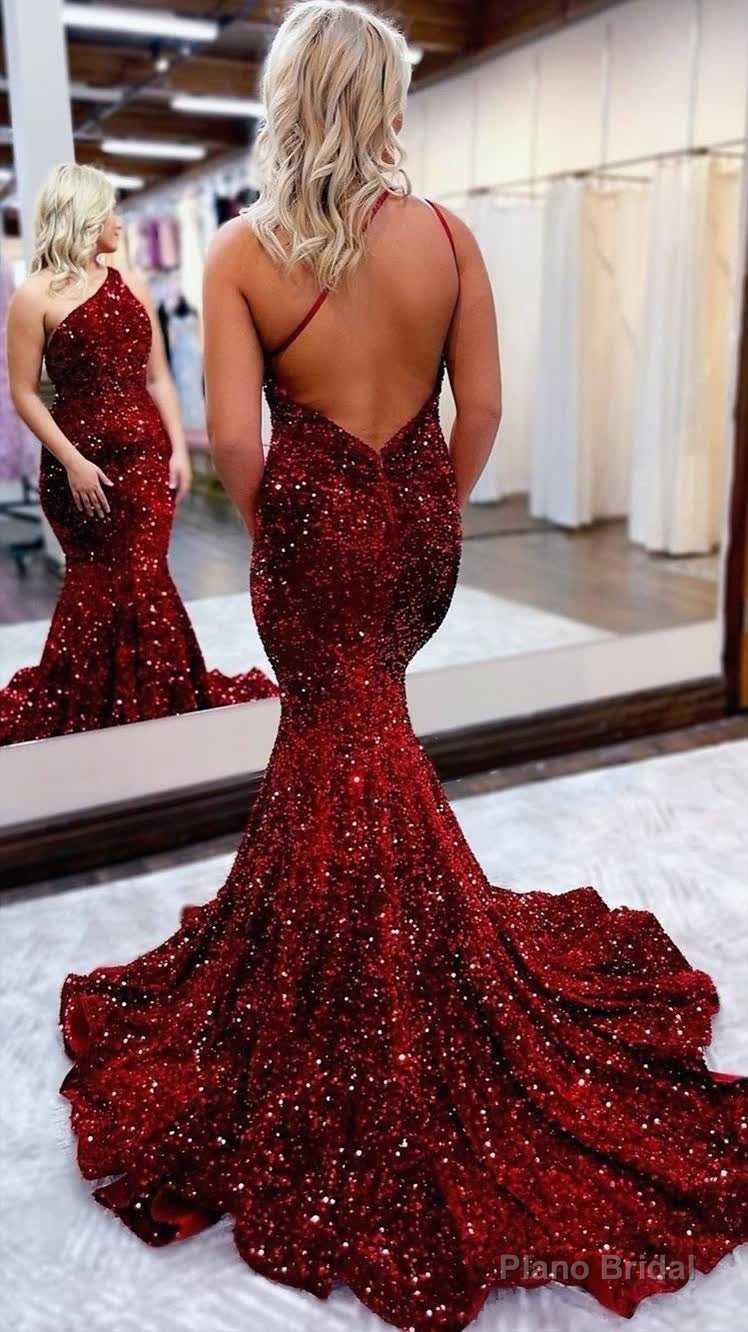 Mermaid One Shoulder Sequins Backless Prom Dress Secondary image
