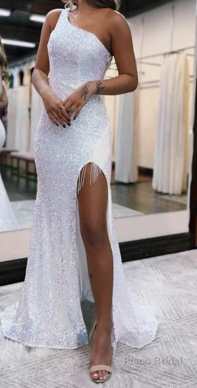 Mermaid One-Shoulder Sequins Prom Dress With Tassels