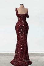Mermaid One Shoulder Slit Sequin Formal Prom Dresses