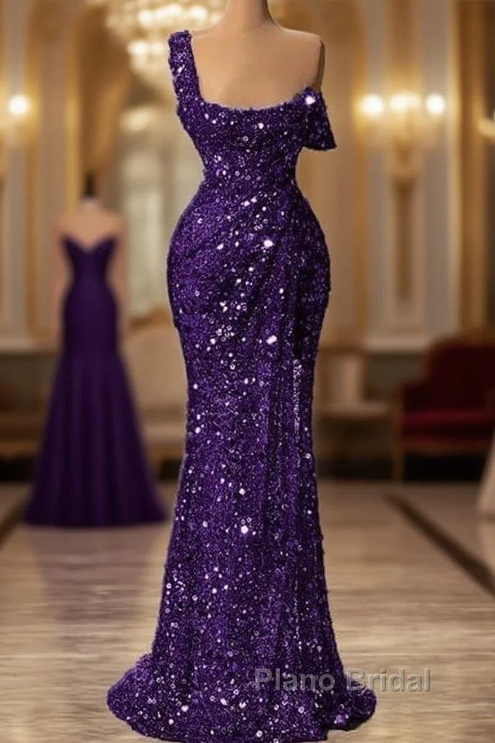 Mermaid One Shoulder Slit Sequin Formal Prom Dresses Main image